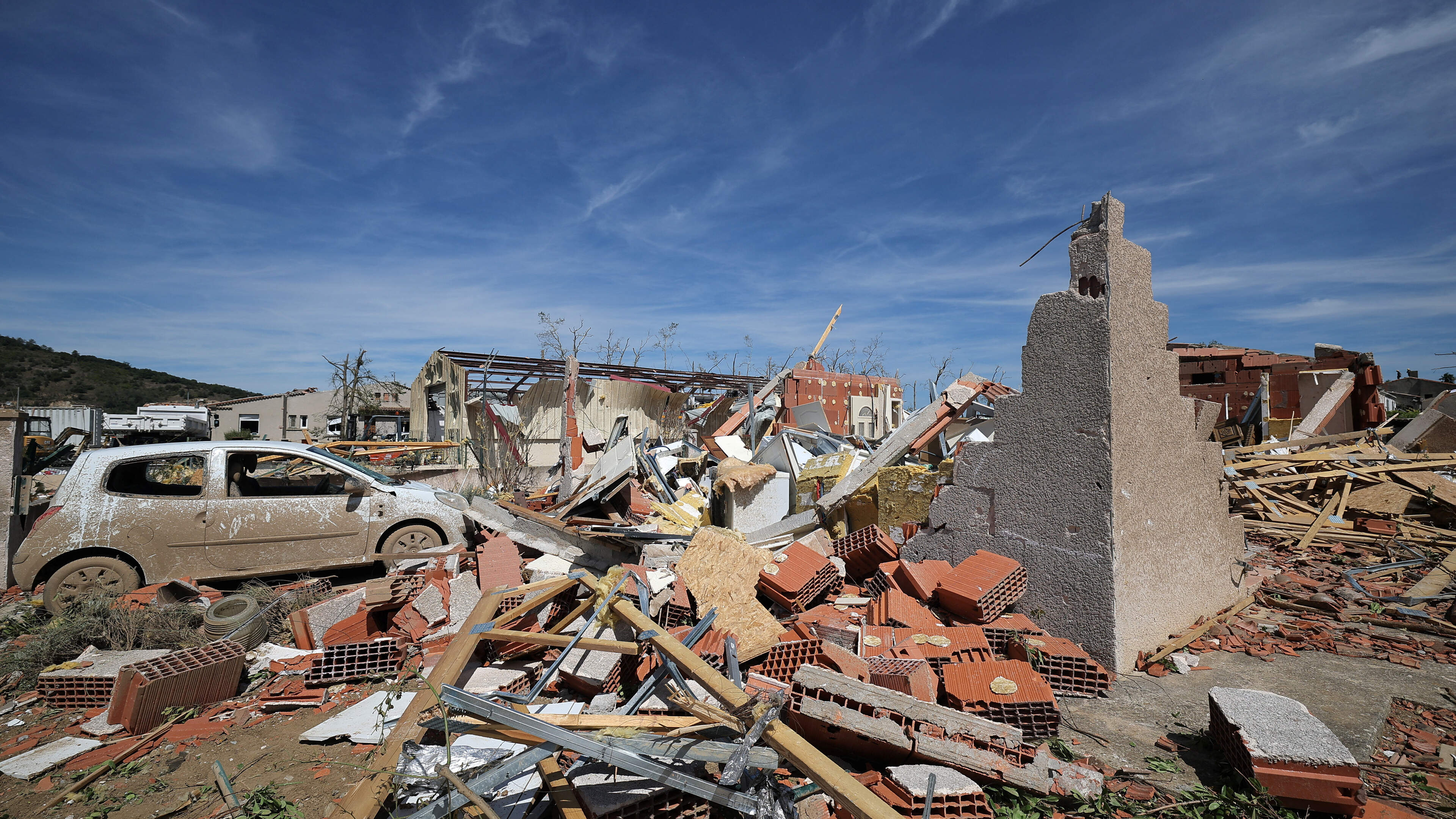 Tornado of ‘rare intensity’ tears through villages in southern France, leaving two people fighting for their lives and hundreds of homes damaged